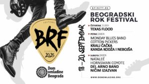 Plakat za 1. Beogradski rok festival sa slikama bendova i datumima od 18. do 20. septembra